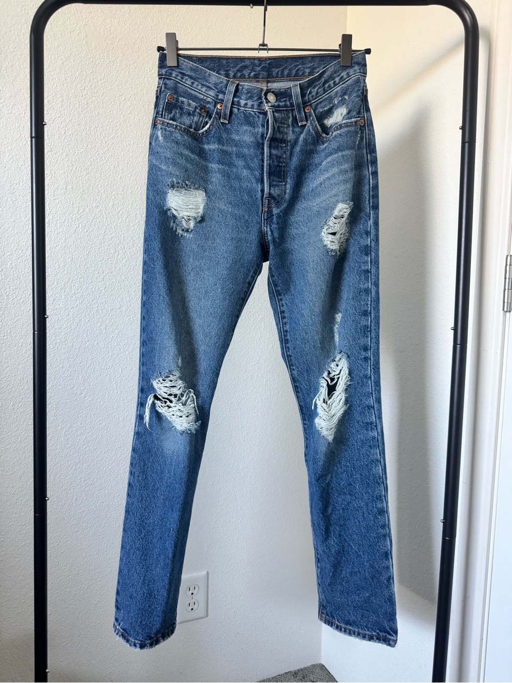 Levi's Premium 501 Original Fit Distressed Jeans Medium Wash Size 25